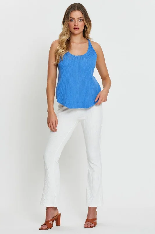 Blue Knit Top V-Neck