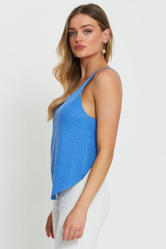 Blue Knit Top V-Neck