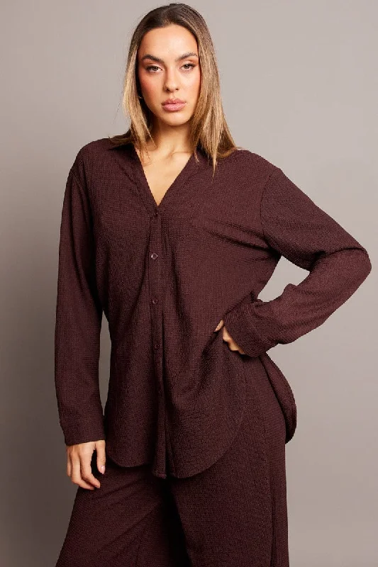 Brown Relaxed Shirt Long Sleeve Textured