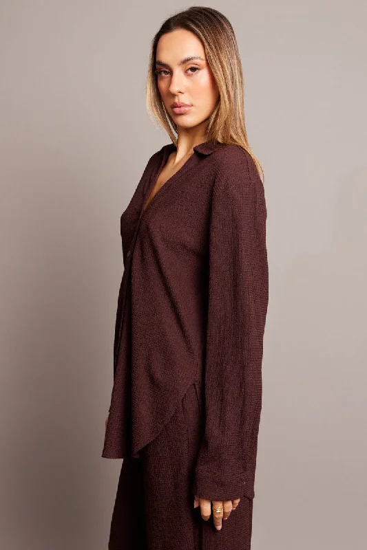 Brown Relaxed Shirt Long Sleeve Textured