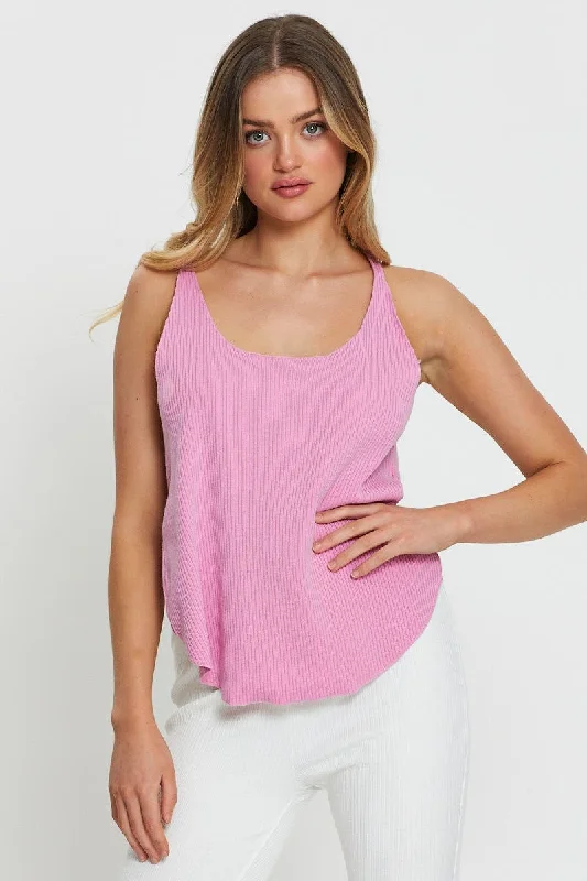 Pink Knit Top V-Neck