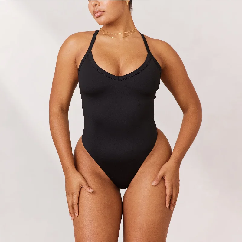 Varsity Racerback Bodysuit - Black