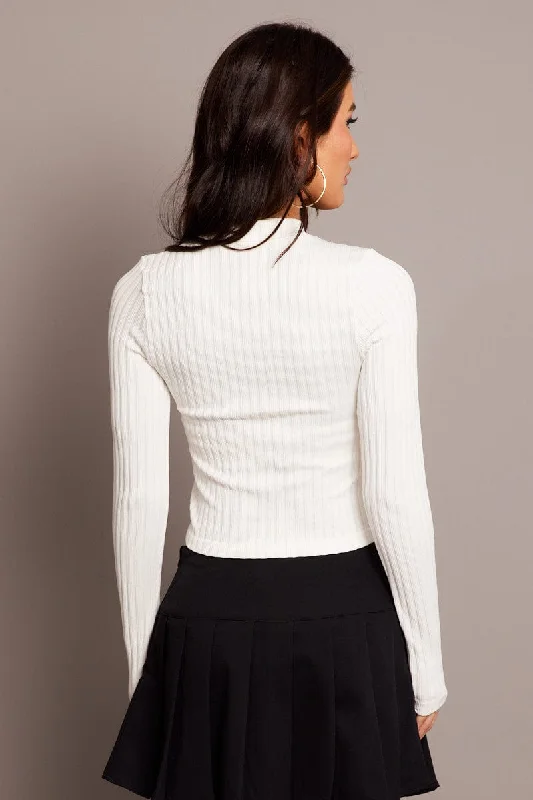 White Top Long Sleeve High Neck Seamless