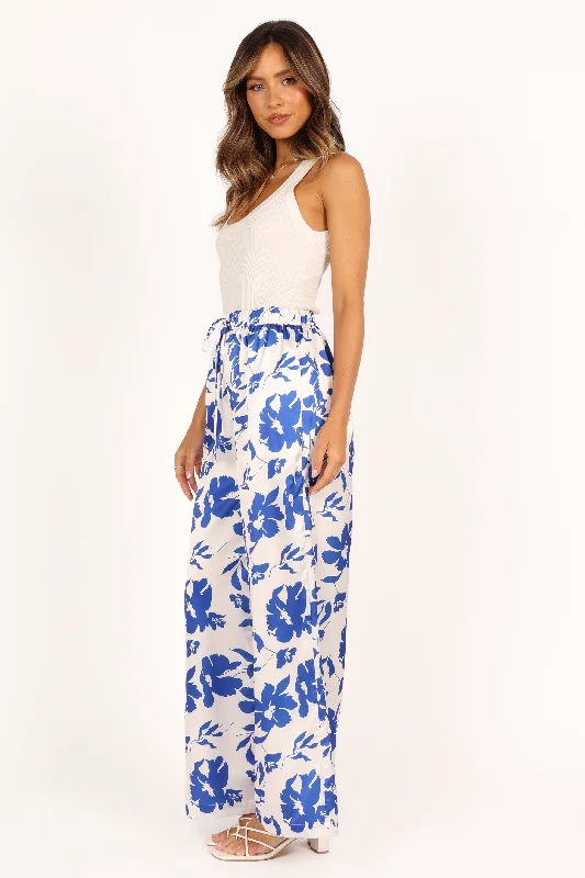 Keely Wide Leg Pant - Blue Floral